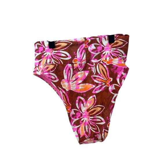 Aerie Floral Bikini Bottoms Pink Brown High Cut Cheeky Swimwear Size S Swimwear - Picture 3 of 5